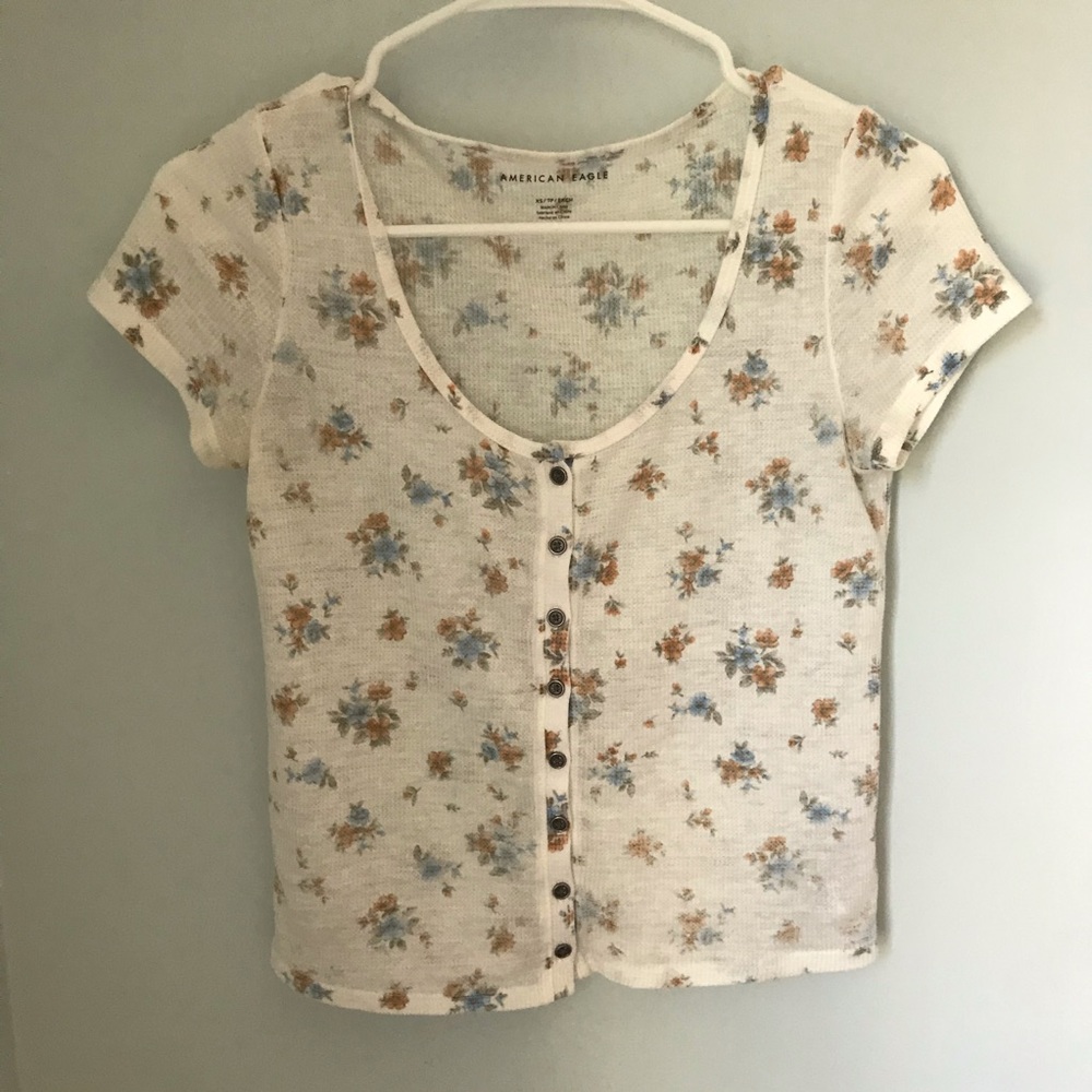 American Eagle Outfitters White Floral Top XS - Picture 5 of 7